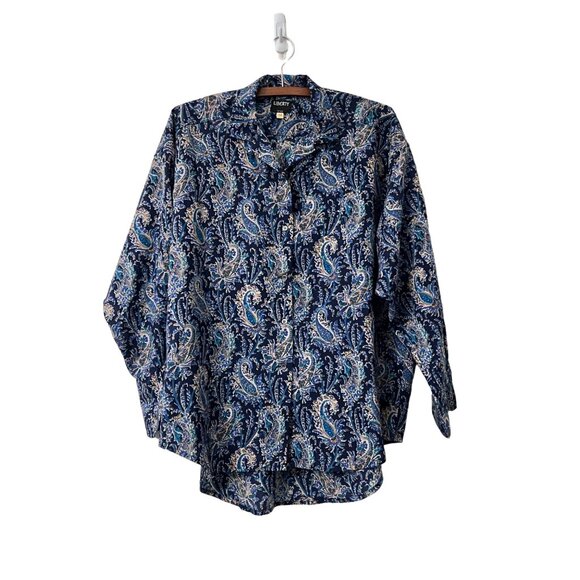Liberty of London Womens Blue Paisley All Wool Long Sleeve Button Shirt Plus 14 - Picture 1 of 4
